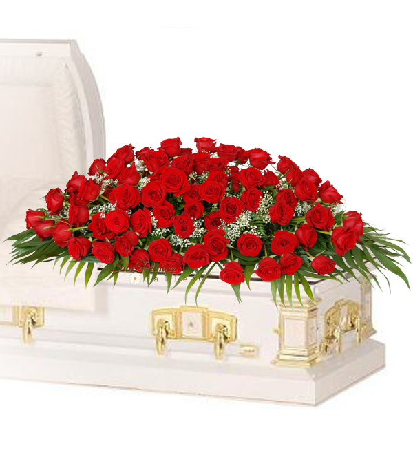 100 Red Rose Casket Spray Delux