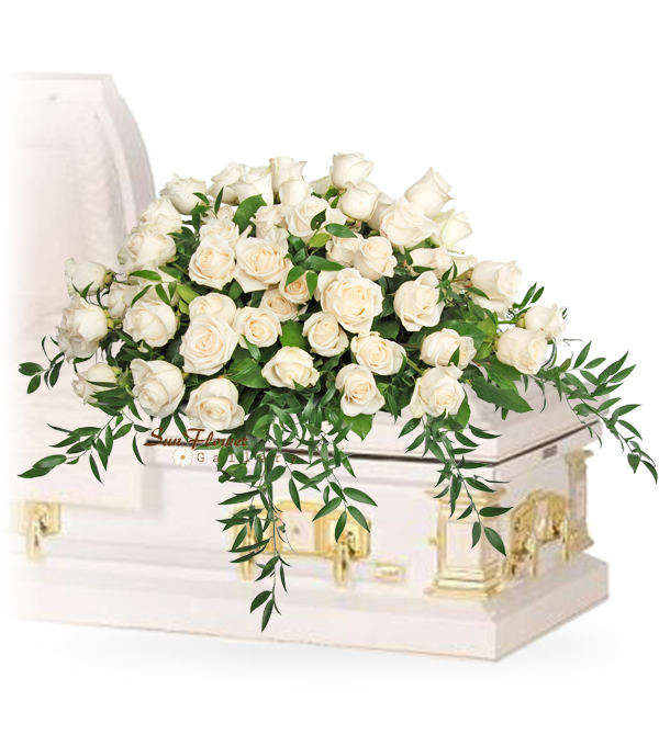 Just White Roses Casket Spray