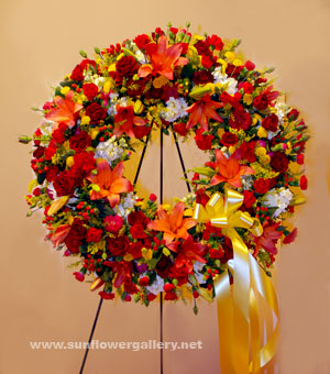Yellow And Red Funeral Wreath